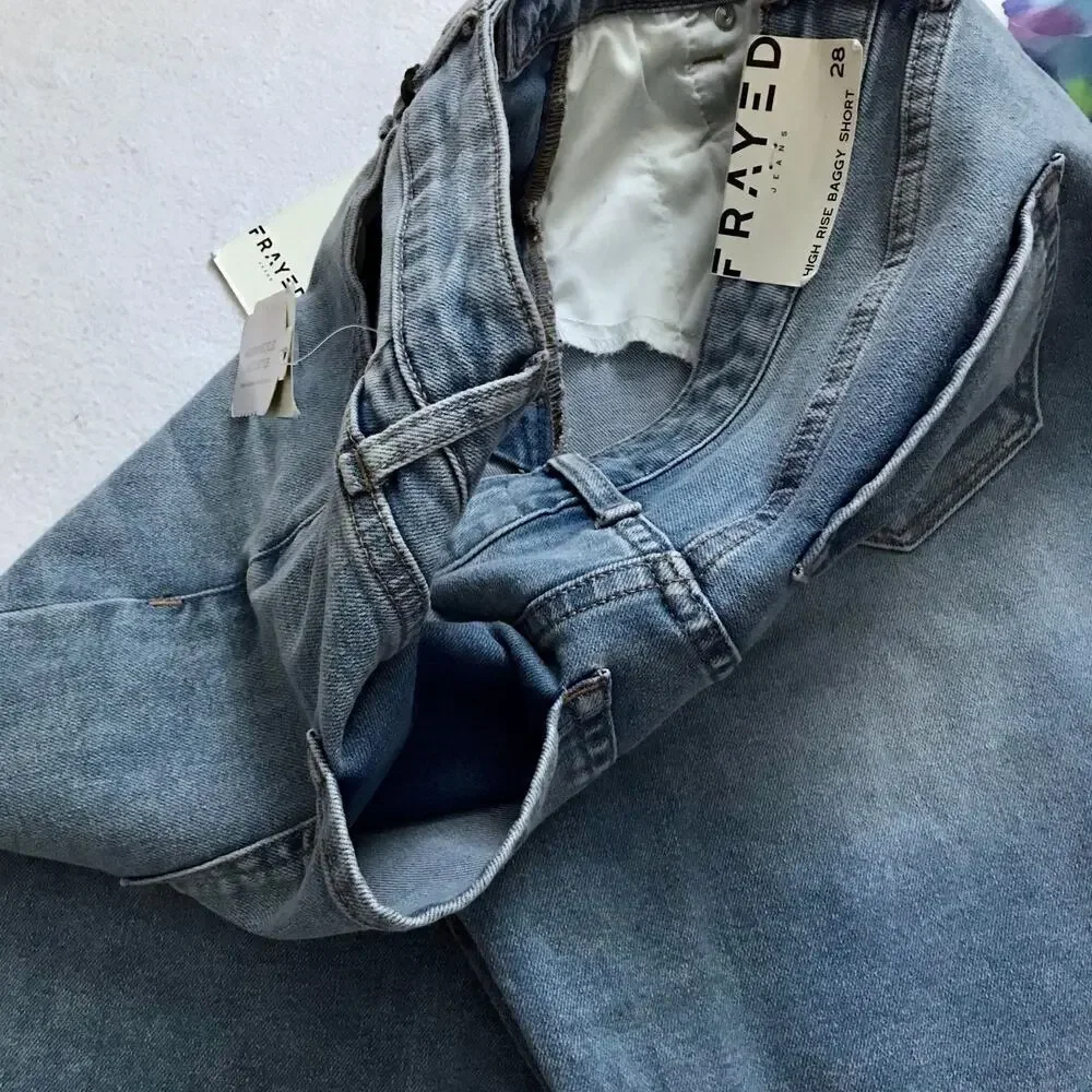 Frayed Jeans NWT High Rise Baggy Shorts Women 28